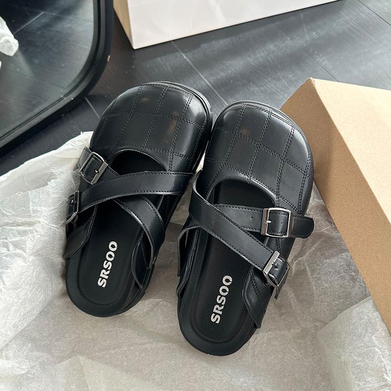 Fashion Thick-soled height-increasing shoes for women, half-closed toe sandals for outdoor wear 2025