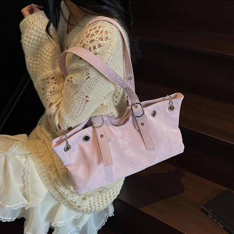 Hollow Rivet Belt Buckle Underarm Shoulder Bag Large Capacity Designer Women Tote Bag Trendy Commuter Top Handle Handbag