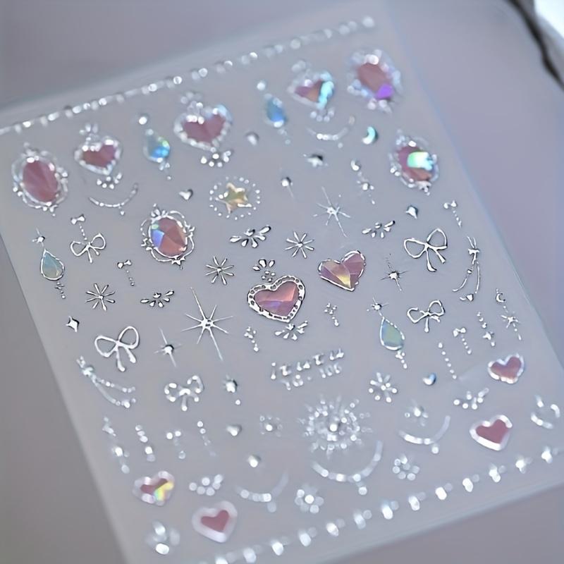 1pc Sweetheart Princess Baroque Nail Stickers Self-Adhesive Reusable Nail Art Decals with Heart, Star & Butterfly Rhinestone Nail Designs
