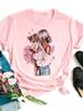 Women T Shirt Cartoon Mom Daughter Son Print Lady Tshirts Short Sleeve Tops Womens Kawaii Graphic Female Tshirt Clothe