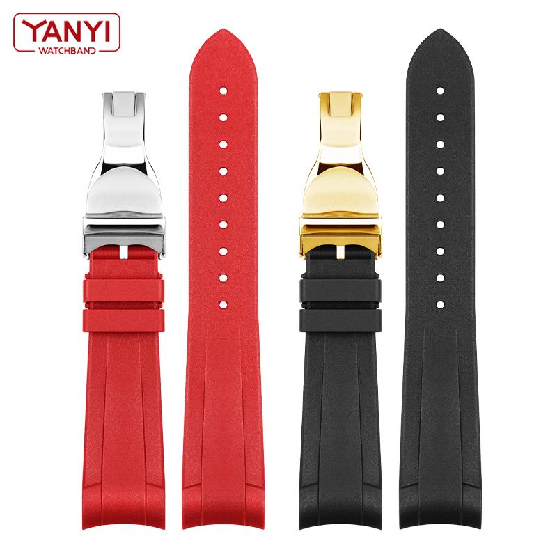 

High quality Rubber watchband for tudor Black Bay GMT watch strap Curved End Folding buckle Black Blue Red 22mm Wrist band 22mm