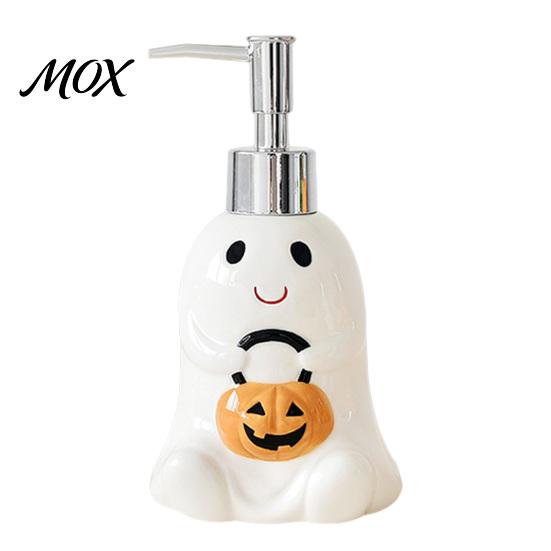 Spooky Soap Dispenser Halloween Ceramic Ghost Dispenser, with Stainless Steel Pump, Pumpkin Refillable Reusable Shampoo Bottle Liquid Hand Container,
