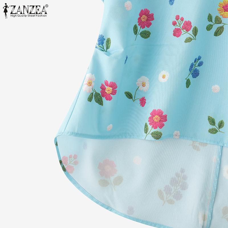 ZANZEA Women Summer V-Neck Casual Short Sleeve Irregular Floral Print Blouse