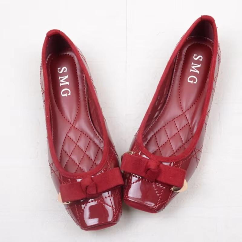 Comemore Leather Women Solid Ballerina Flats Plus Size 35-41 Office Shoes Ladies Black Espadrilles Square Toe Bow-knot Moccasins