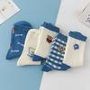 Damen Frühling und Herbst Neue Karierte Blaue Bären Atmungsaktive Röhren Baumwollsocken