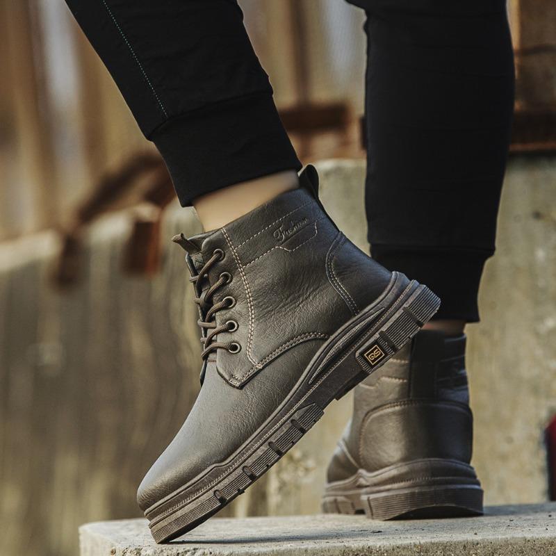 Autumn new men's Martin boots men's leather boots high-top casual leather shoes fashion trendy overalls boots