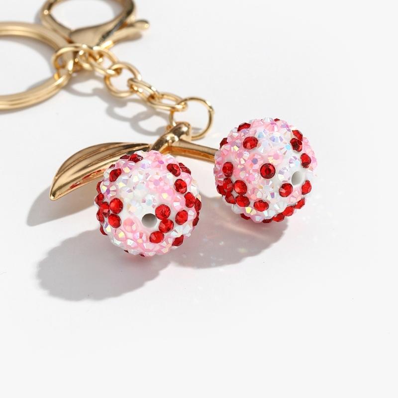 Cherry Shaped Keychain with Rhinestones Versatile Charm for Keys and Bags Fruit Shaped Keyring Pendant Purse Decoration