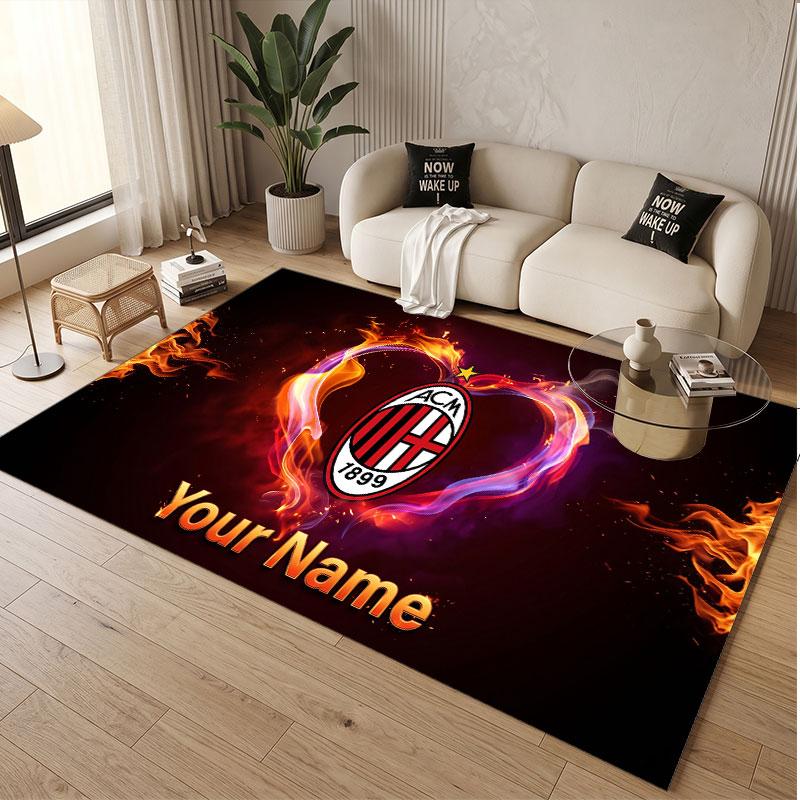 Custom Rug AC Milan Pattern Print Name Text Soft Non‑Slip Floor Carpet for Home Indoor Decoration