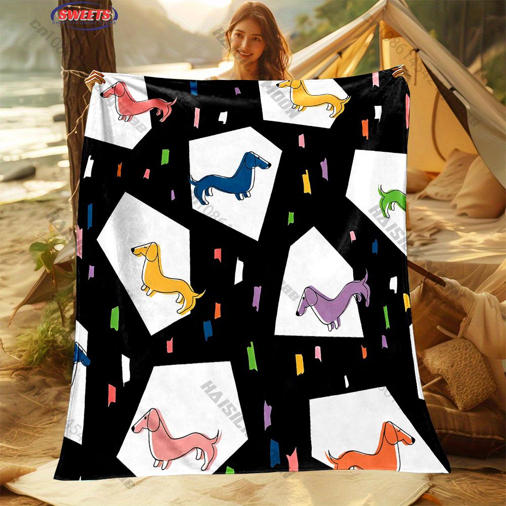Funny Cartoon Dachshund Blanket Soft Flannel Blanket for Bed Couch Sofa Decor Blanket Birthday Christmas Gift for Son Daughter