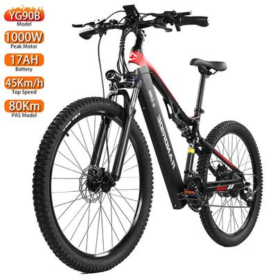 Bicicleta Eléctrica Doble Suspensión Randride 27.5" Motor 1000W Ebike para Adultos 48V 17AH Velocidad Máxima 45Km/h 21 Velocidades Negro YG90B