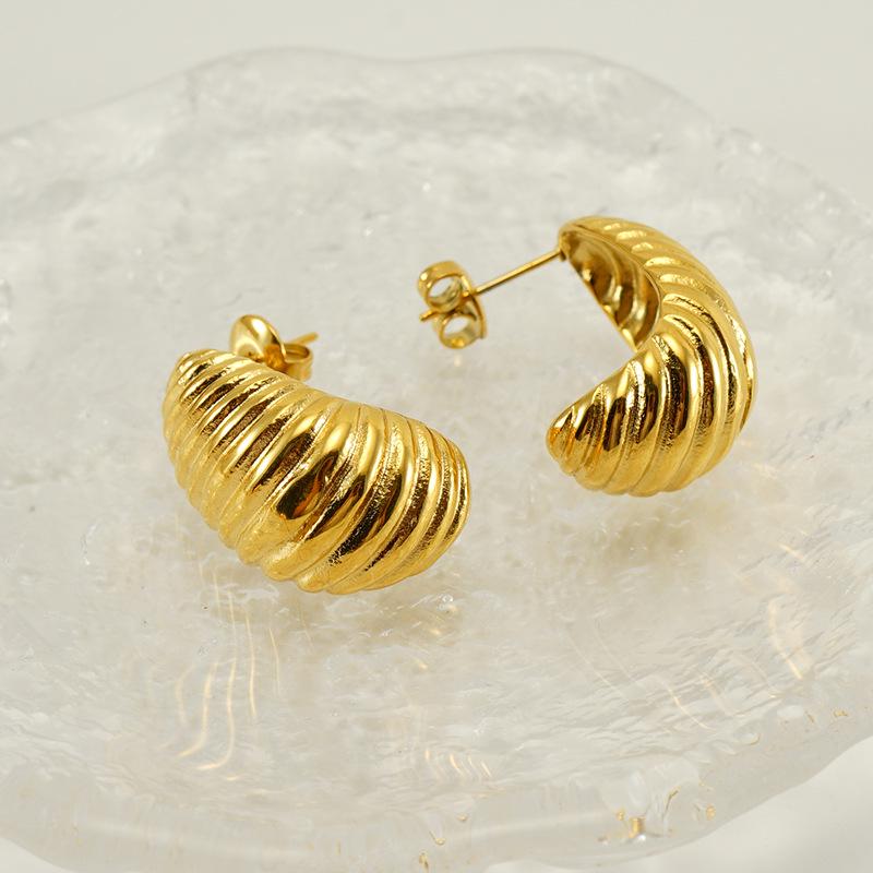 18K Gold-Plated Irregular Spiral Stainless Steel Earrings for Women
