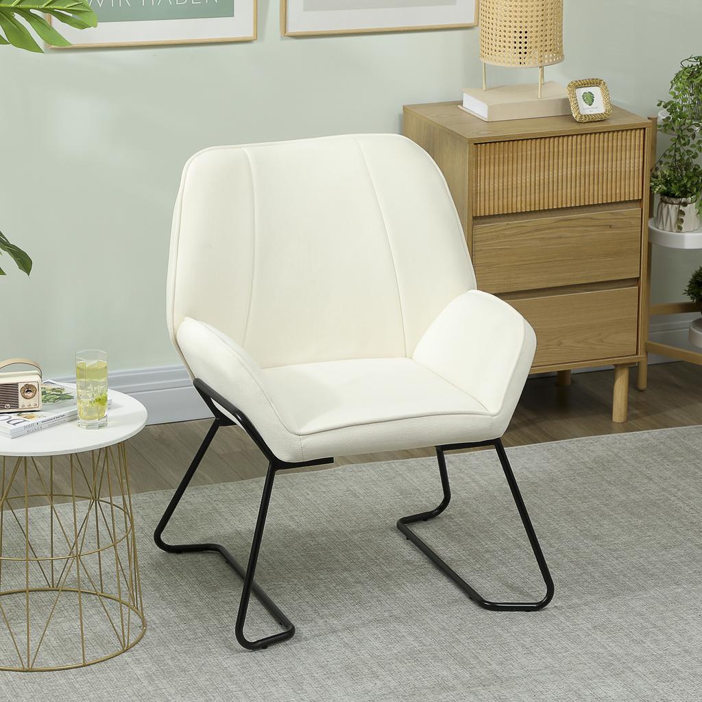 Lounge Chair With Wide And Padded Seat Upholstered In Velvet Metal Legs Cream Armchair For Living Room