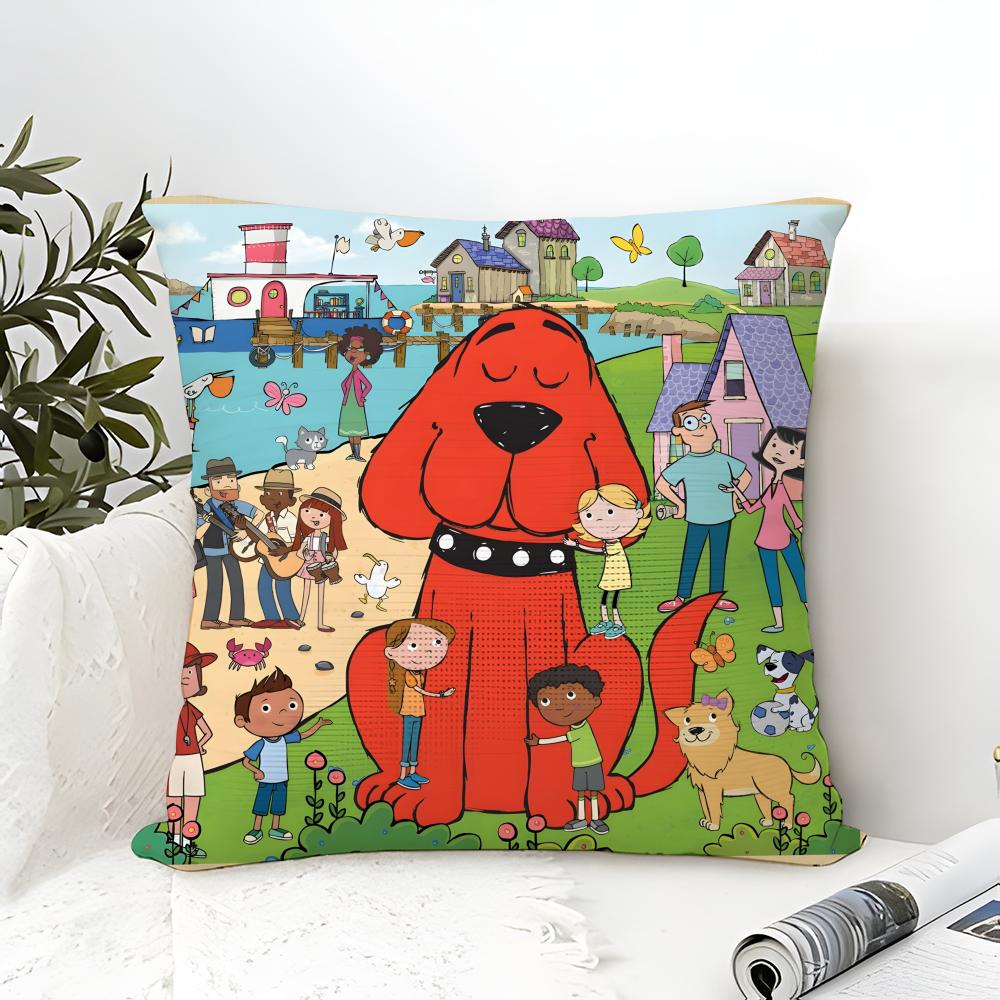 Federa Cuscino Tessuto Cotone Lino Quadrata Cerniera Federa Cuscino Decorazione Casa Soggiorno Fumetto Cartone Animato C-Clifford Il Grande Cane Rosso 1