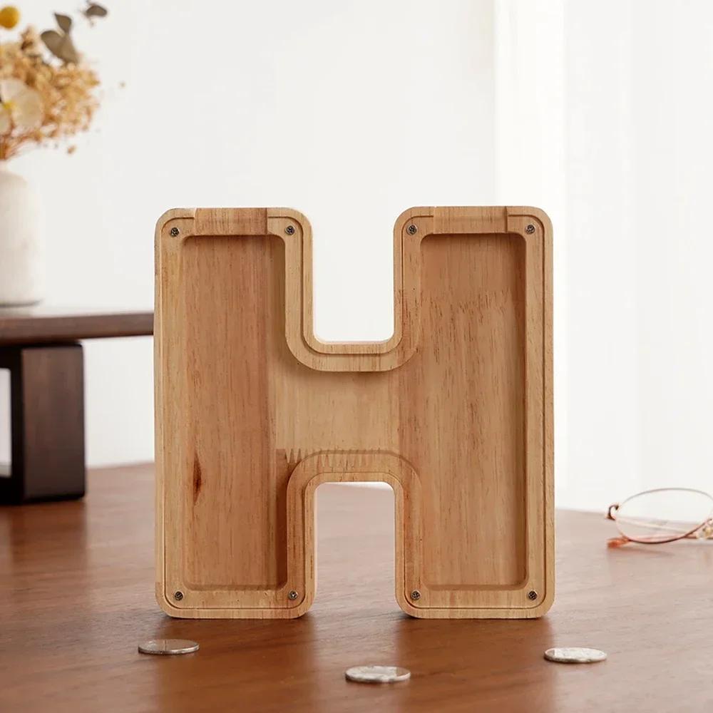 Wooden 26-letter English Letter Piggy Bank In Stock Children's Small Toy Storage Box Transparent Acrylic Piggy Bank Home Decor