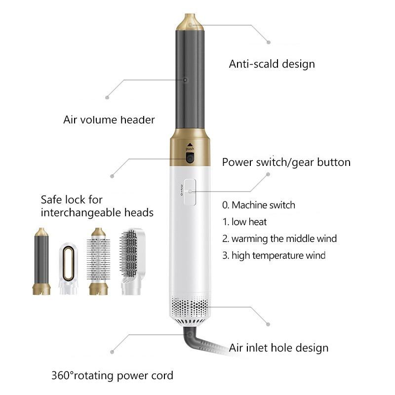 5-in-1 Hair Dryer Multifunctional Curling and Straight Hair Dual-use Hot Air Comb Fully Automatic Curling Styling Tool
