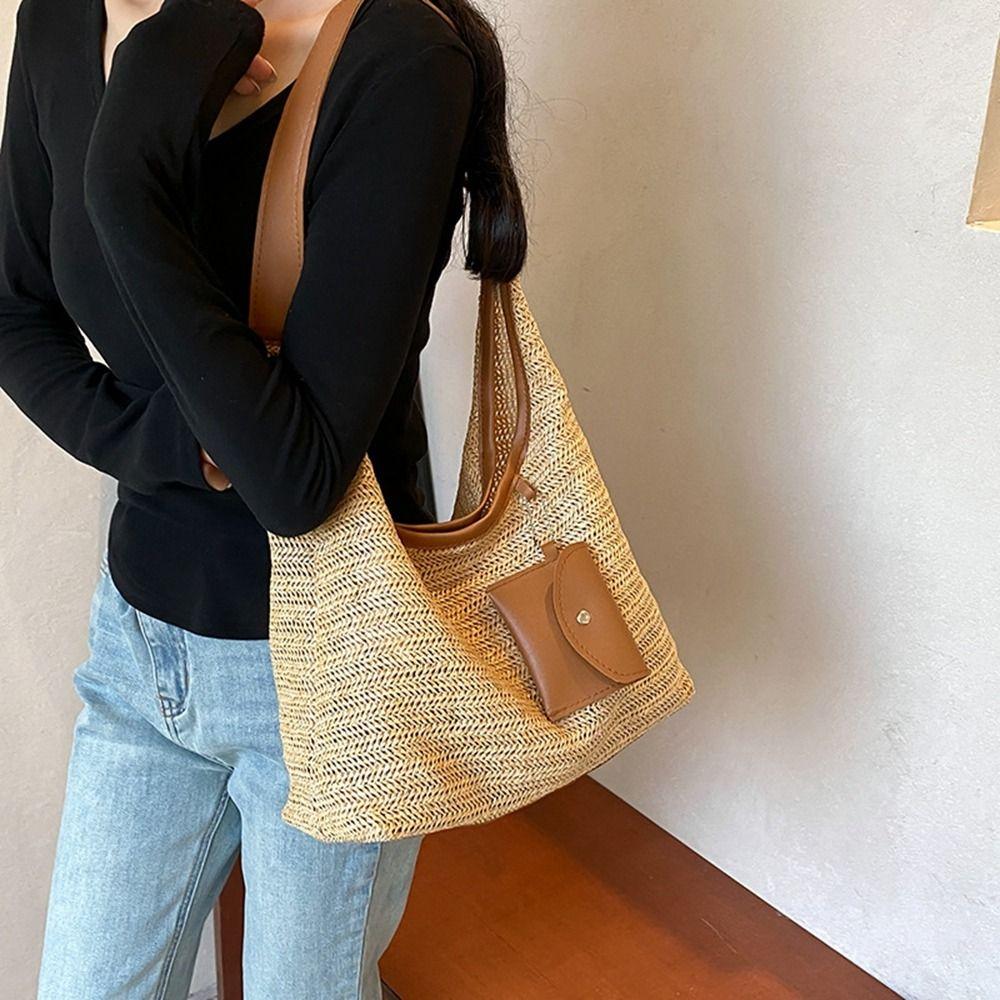 Beach Handbag Beach Bag Bohemian Style Raffia Shoulder Bag Trendy Weave Straw Bag  Summer