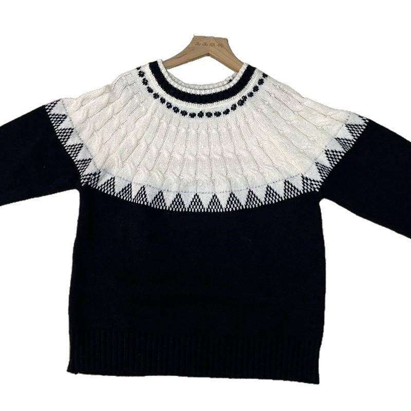 Fair Island'S New Pullover Round Neck Loose Contrasting Twist Sweater Autumn And Winter Women'S Jacquard Knitted Sweater