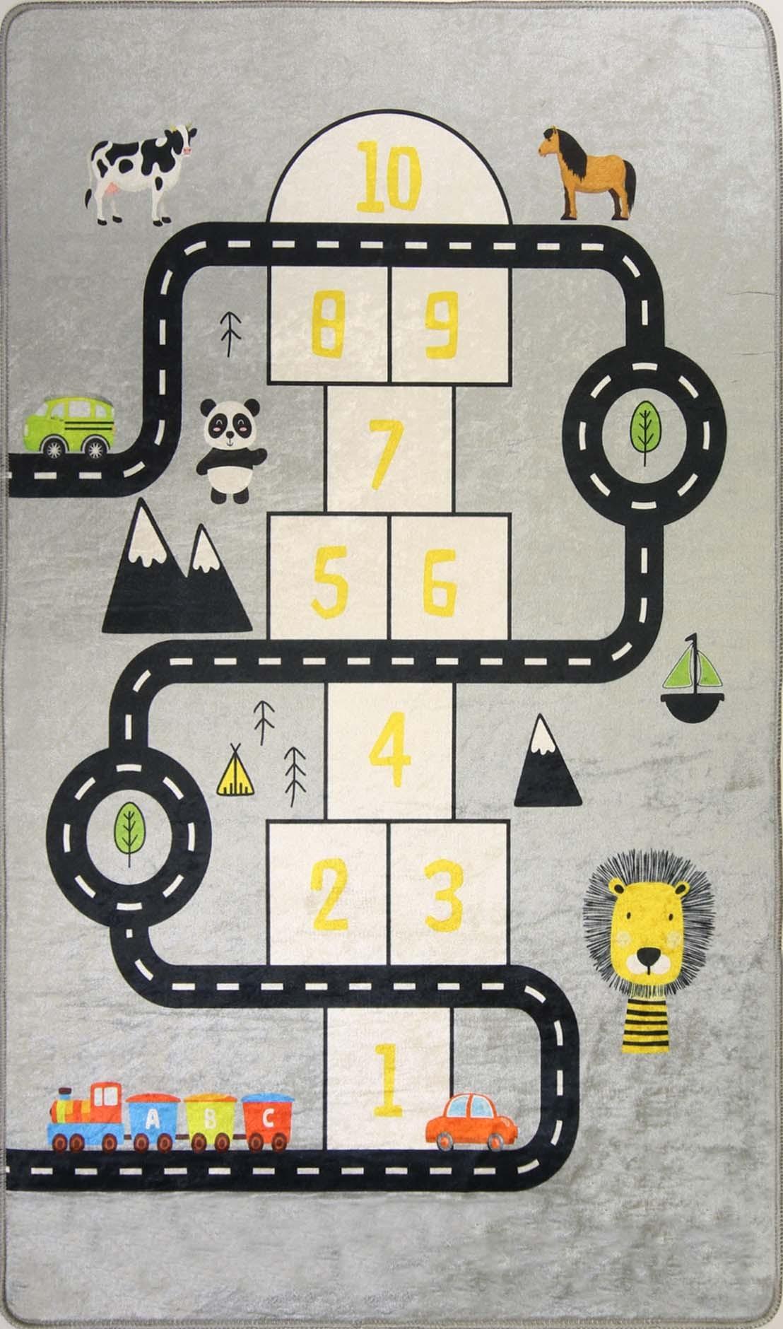 Tapis chambre enfant 120x160 cm Polyester Circuit Marelle 120x160 cm gris
