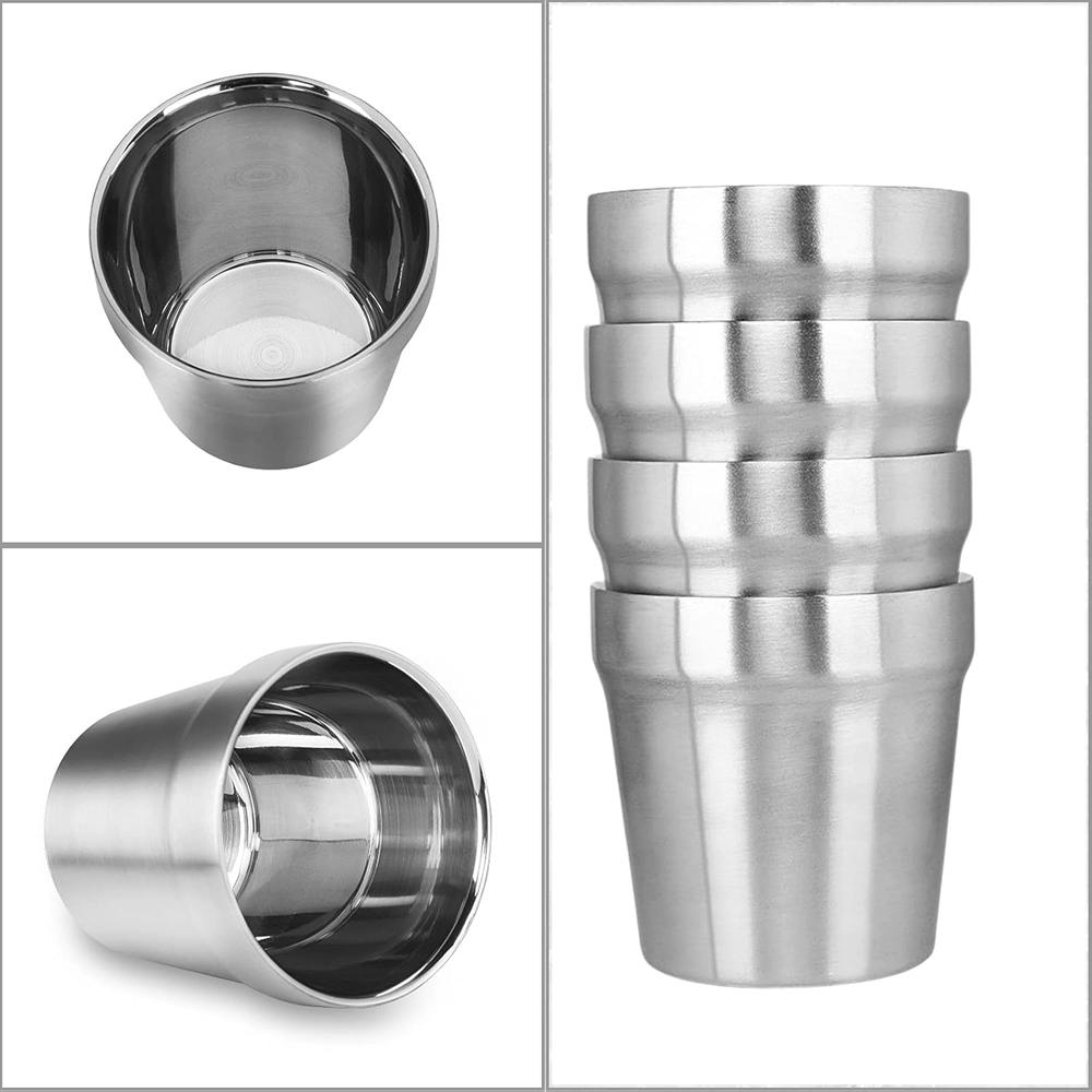 175ml Stainless Steel Double Walled Cups Stackable Set of 6 Coffee Cup Tea Chilling Beer Glasses for Home Travel Camping