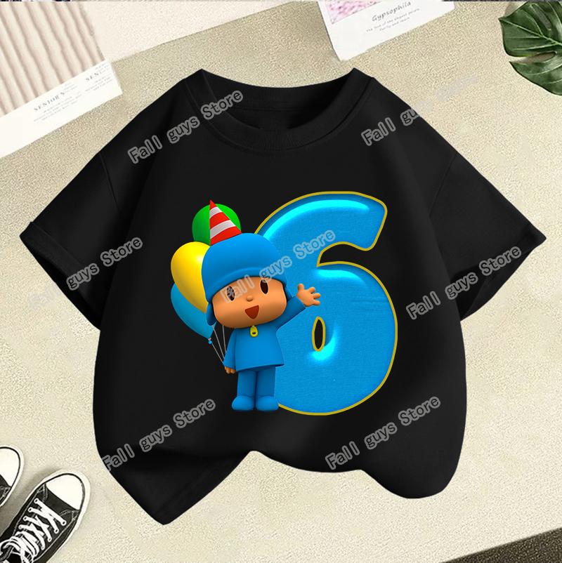 Maglietta Serie di Compleanno di Pocoyo Merch Cartoni Animati T-shirt a Manica Corta Vestiti Estivi Carini Girocollo Top Casual Regalo