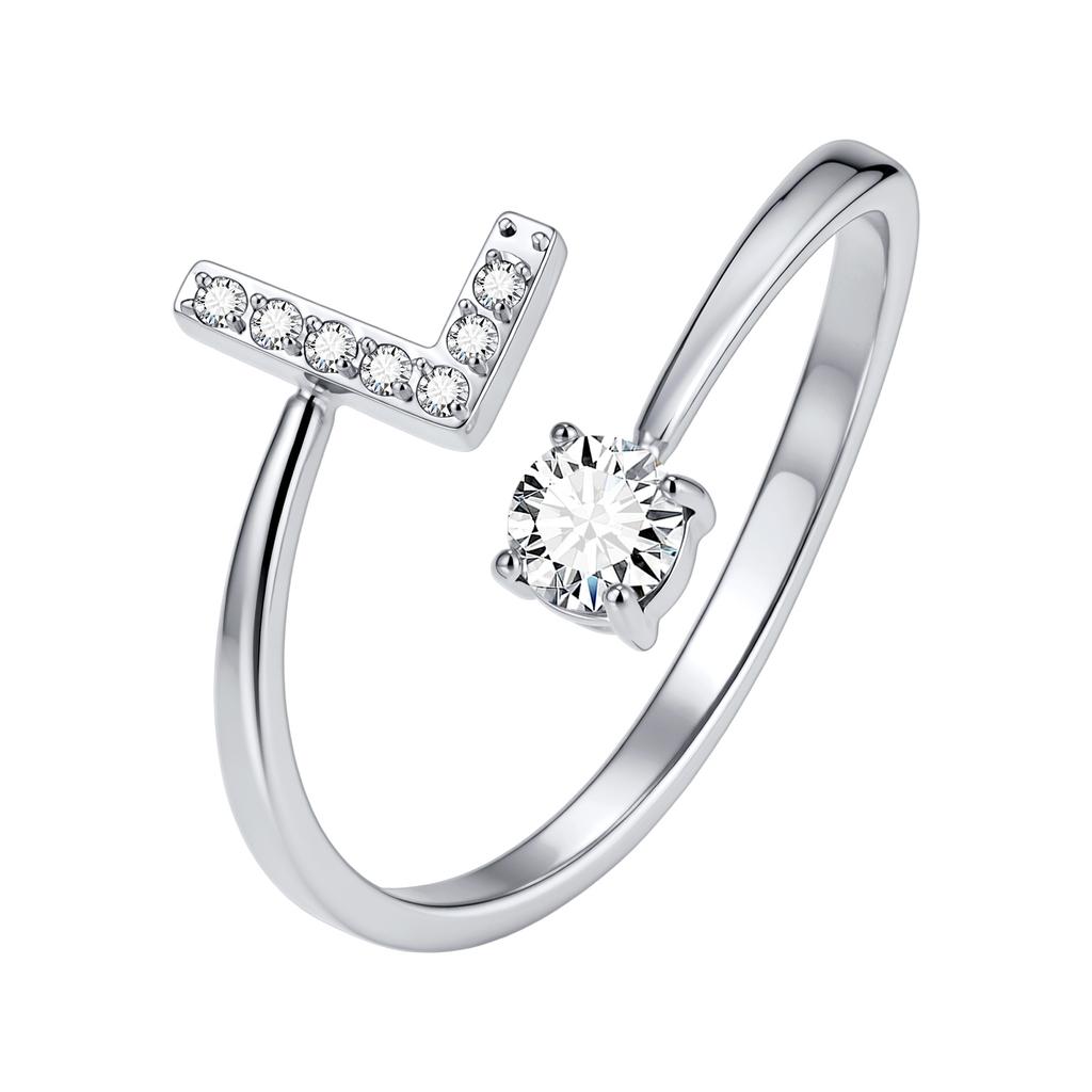 Chic Zircon Initial A-Z Letter Rings for Women Girls Adjustable Opening Ring Name Alphabet Female Wedding Fashion Jewelry Gift