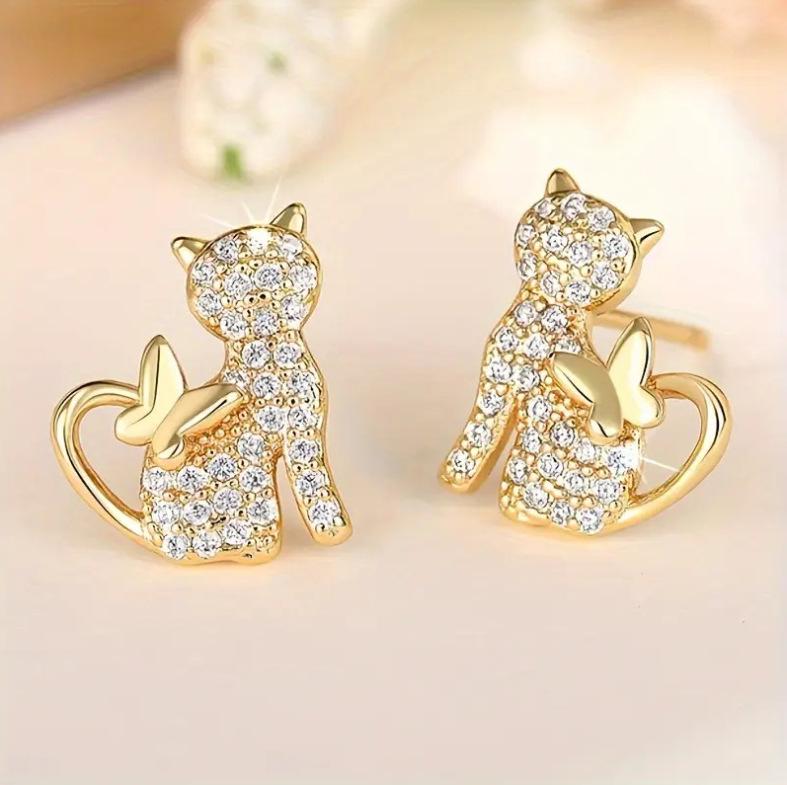 Eco-friendly Minimalist Cat Stud & Dangle Earrings - Retro & Popular Korean Jewelry
