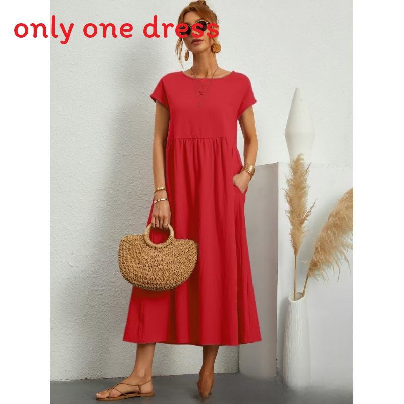 Minimalistisches Baumwoll-Leinen-Kleid mit Taschen für den Frühling, Freizeitkleidung