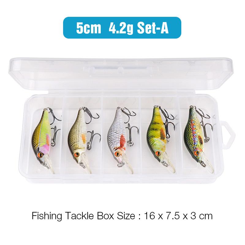 5pcs Floating Minnow Wobblers Fishing Lure Set 5cm/7cm/9cm Minnow Lures Hard Bait for Pike Crankbaits Fishing Tackle Box
