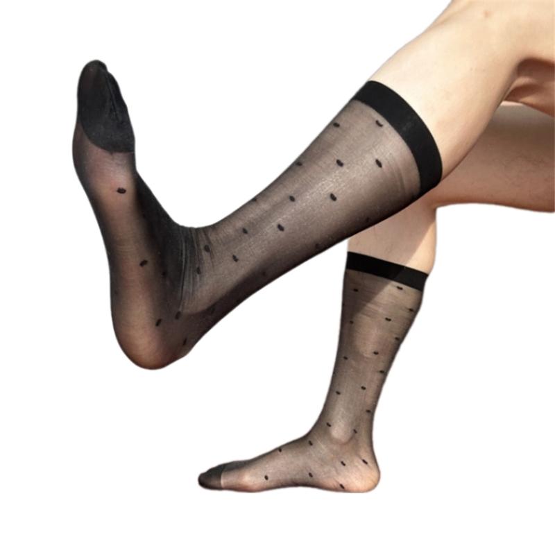 Elegant Men s Thin Calf Socks Fashionable Irregular Dots Pattern Business Dress Socks for Weddings and Formal Gatherings