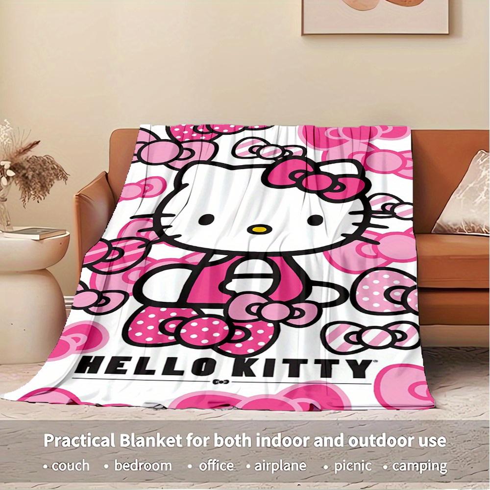 For Kitty, Bow, PinkAnime-Themed Flannel Blanket, Glam Style, Digital Print, All-Season Comfort, Tear-Resistant, Knitted Craftsmanship, Poly