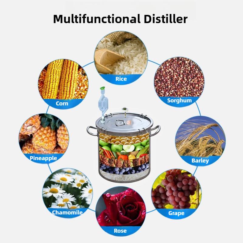 Stainless Steel Water Cup Distiller Household Alcohol Brandy Brewing Barrel Large Capacity DIY Pure Water Distillation Equipment