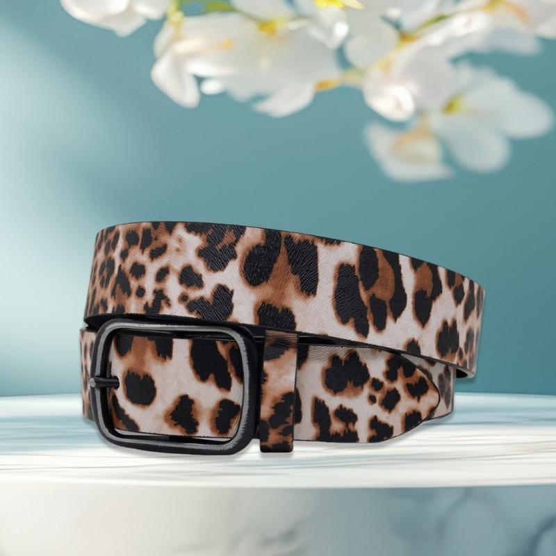 Cintura in Pelle con Stampa Leopardo Regolabile per Donna Uomo Popolare Western Cintura in PU Fibbia ad Ardiglione Cintura per Uso Quotidiano e Festa