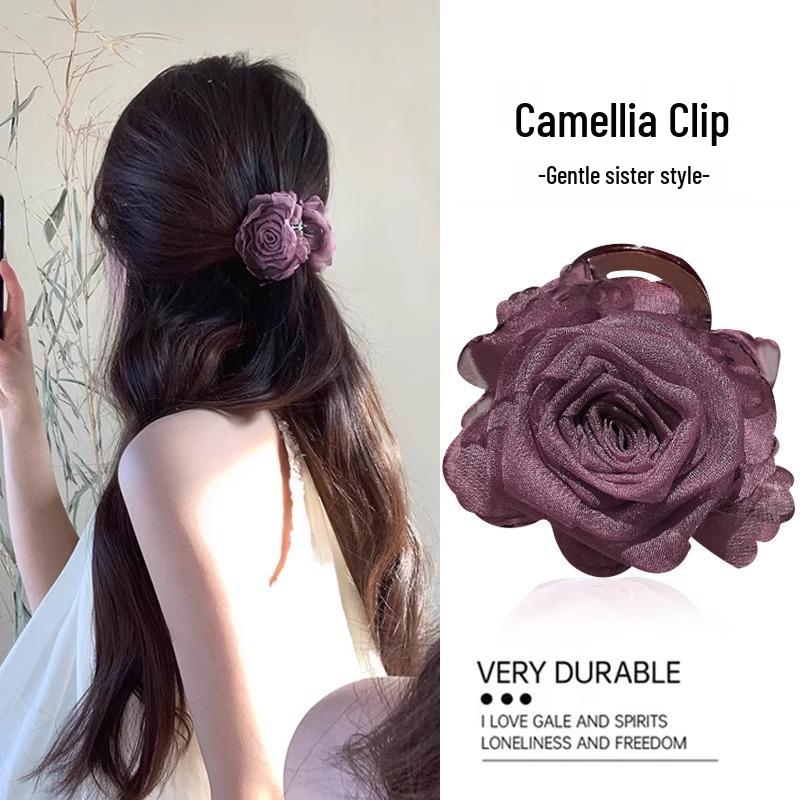 

Camellia Claw Hair Clip: Elegant Half-Updo Flower Clip for Women