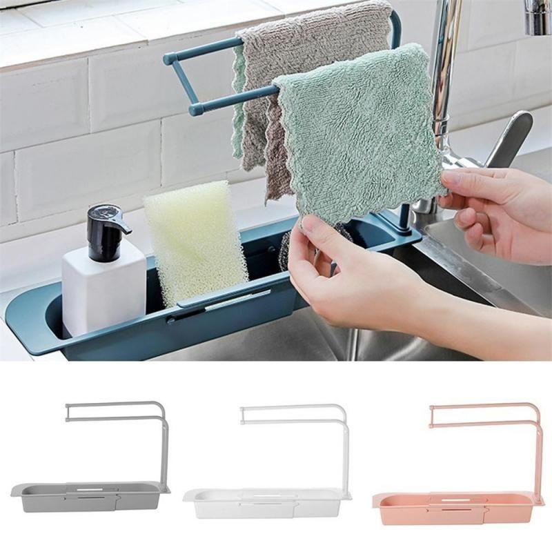 Expandable Telescopic Sink Rack Holder With Adjustable Storage For Kitchen Essentials