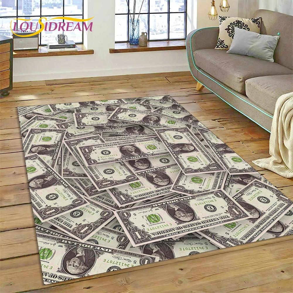 דולר אירו פאונד כסף עשיר שטיח אזור מצויר, שטיח שטיח לסלון ביתי חדר שינה ספה קישוט שטיחון כניסה, שטיח רצפה מונע החלקה לילדים