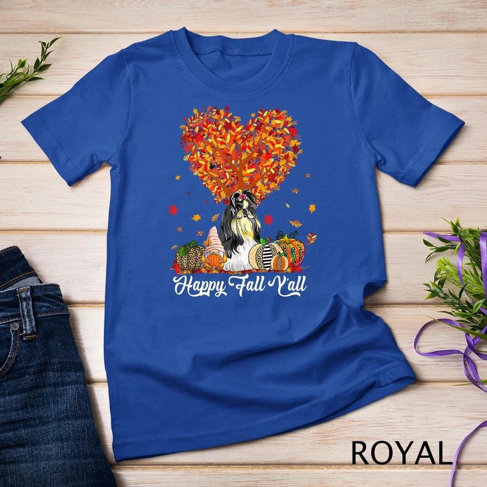 Happy Fall Y all Funny Shih Tzu Autumn Pumpkins Unisex T-shirt 13 2XL