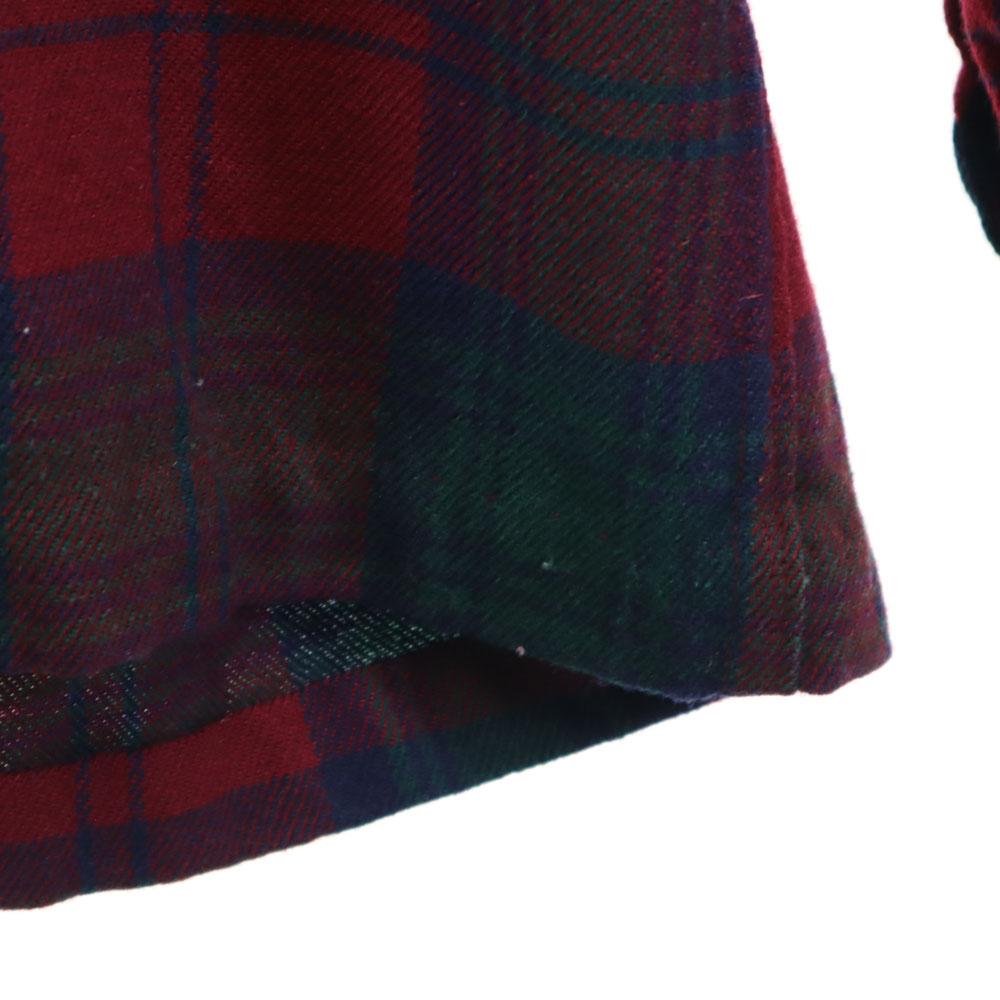VINTAGE 50s 60s Open collar Check Pattern Long sleeve Open color Flannel shirt Men's Used