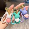 Cute Cartoon Resin Peach Heart Knitting Rabbit Pendant Keychain Holder Key Chain Car Keyring Bag Charm Hanging Jewelry