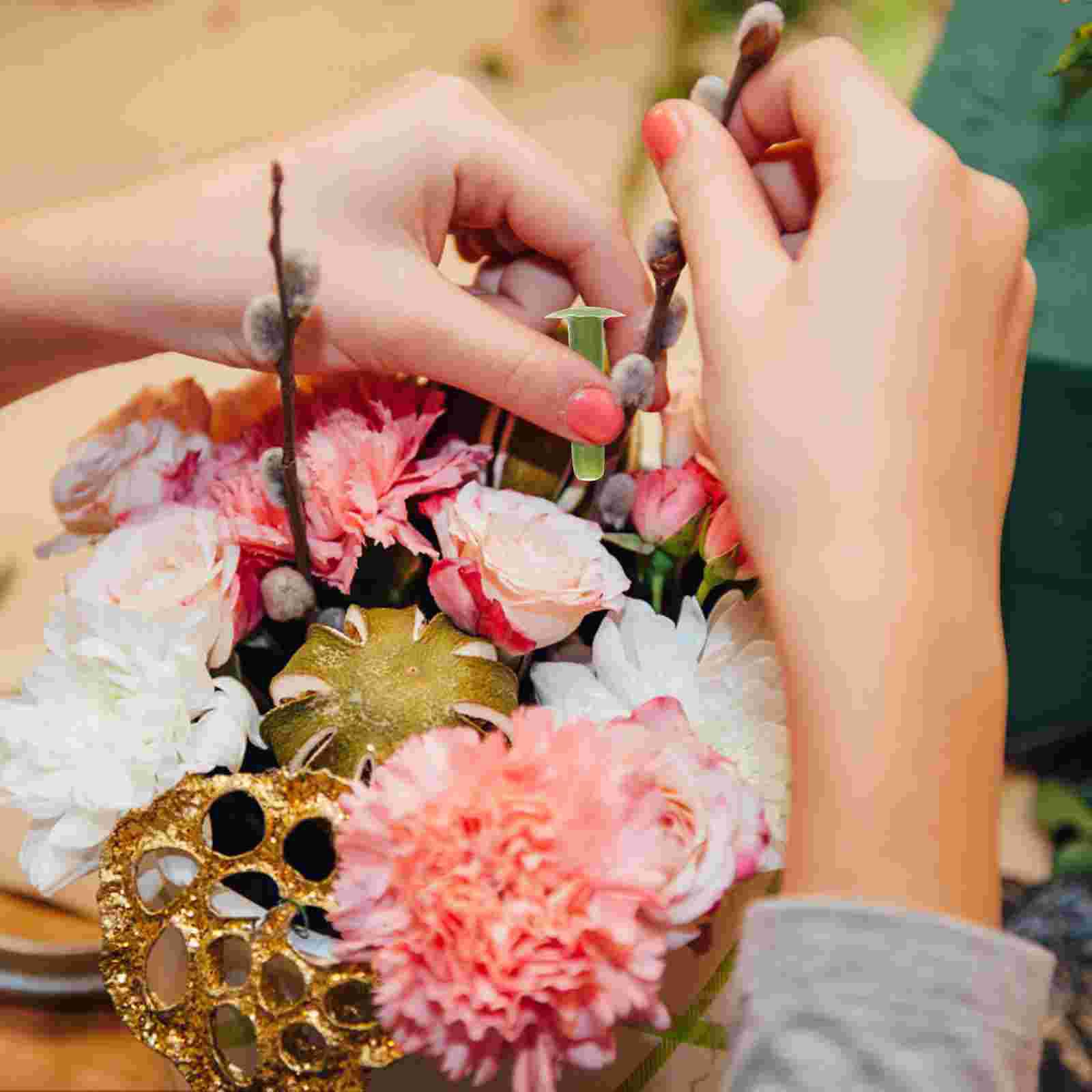 100 Pcs Material Simulated Flower Nails Floral Tools Wired Picks Realistic Plastic Pole for Arrangement 2.00X0.80X0.80CM зелёный