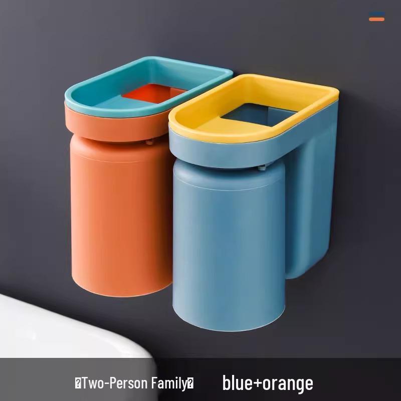 Wall-Mounted Toothbrush Holder & Cup Set - Punch-Free Bathroom Storage 