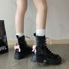 Fashion Punk Chunky Platform Motorcycle Boots Women Fashion Bowknot Lace-up Thick Bottom Ankle Boots Woman Autumn Winter Gothic Shoes