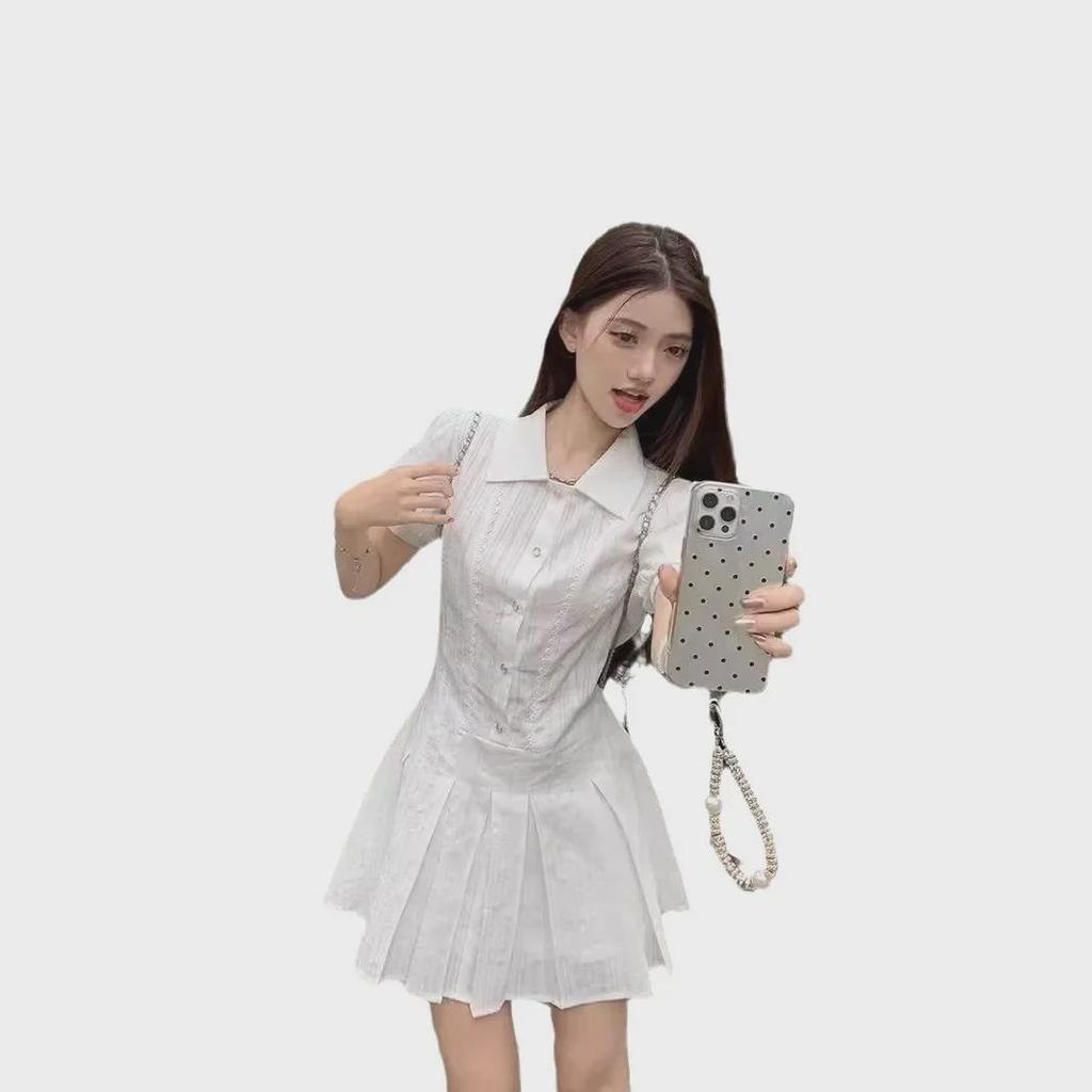 2024 Women's Summer White College-Style Short-Sleeved Dress
