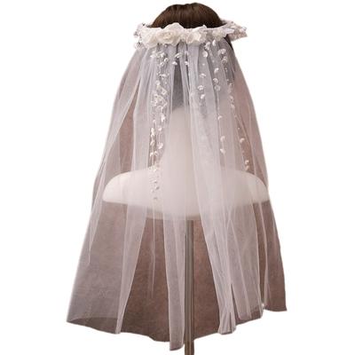 Delicate Bride Layered Veil Headpieces with Beadwork Flower Wedding Bride Veil Tulle Gorgeous Bride Wedding Party Veil
