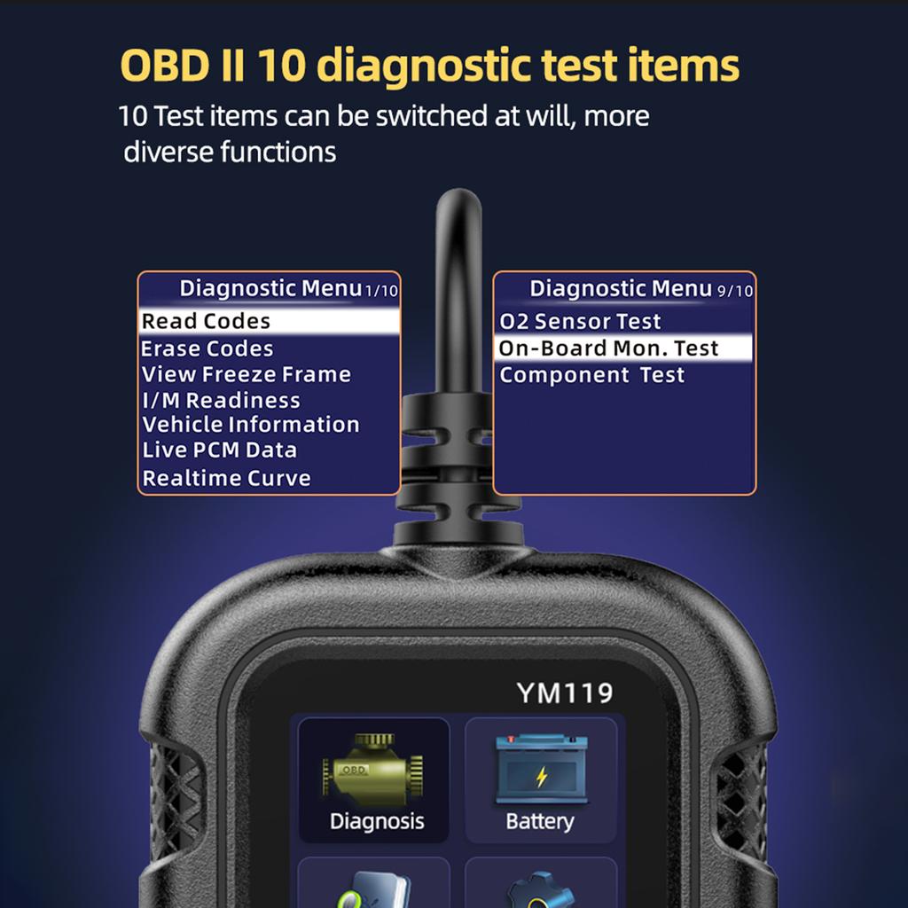 Skener OBD II, čtečka chybových kódů motoru automobilu Tester baterií CAN Diagnostický diagnostický nástroj pro 12V