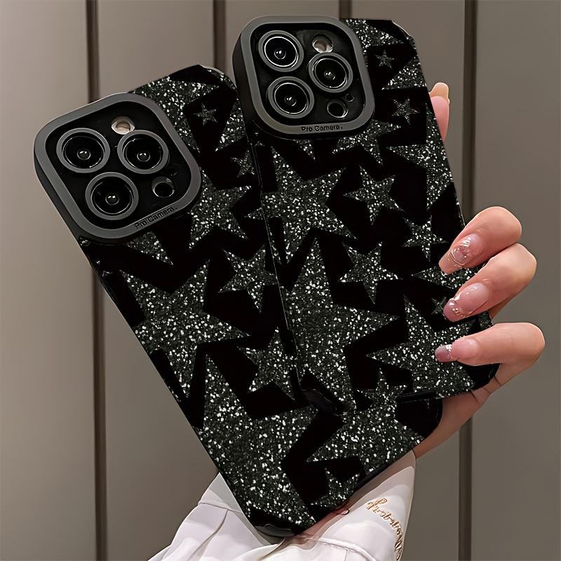 Retro Black Star Patterned Phone Case Suitable for iPhone 17 16 15 14 13 12 11 Pro/Max/Plus Anti Drop and Shockproof Back Cover