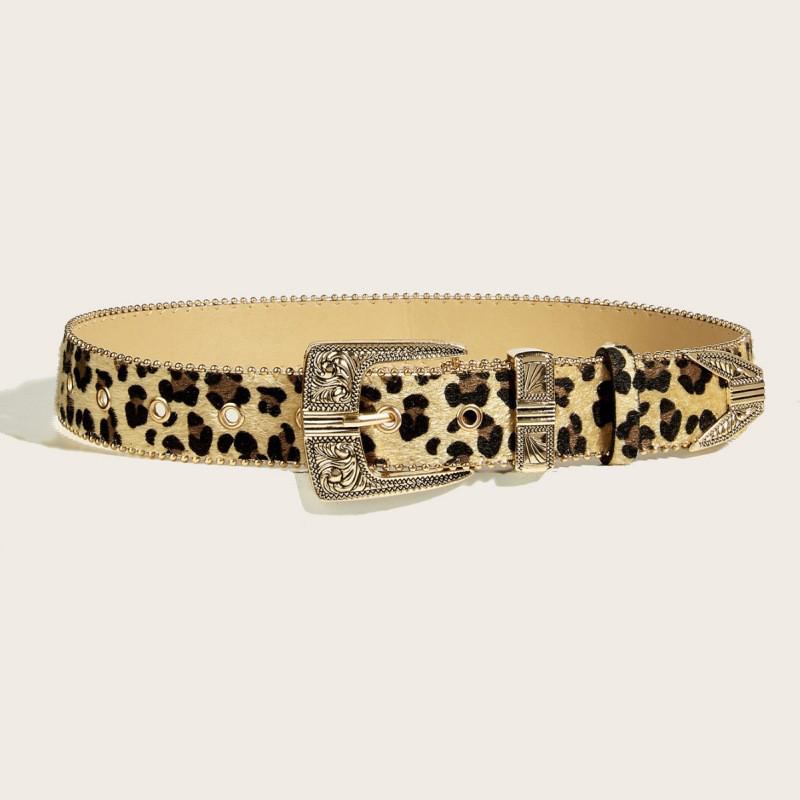 Leopard Print PU Leather Belt with Alloy Buckle - Retro & Versatile Hot Girl Waistband for Skirt Decoration