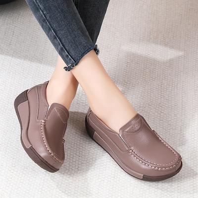 Chaussures montantes, Mocassins décontractés à semelle souple, Chaussures en cuir, Chaussures pour femmes à enfiler en une seule pièce