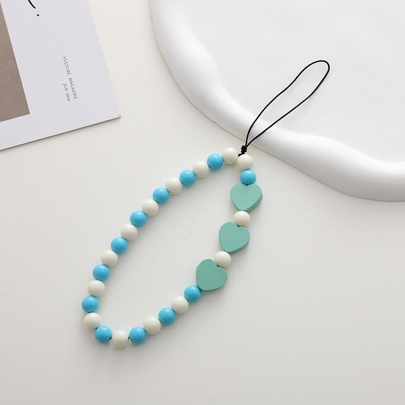 New Heart-Shaped Beaded Phone Chain, Wooden Heart Accessory, Anti-Drop and Anti-Loss Phone Case Pendant, Wristband