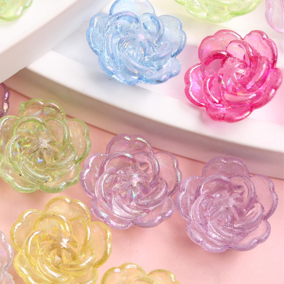 

For Crafted Loose Beads Flower Beads AB Color Jewelry Making Acrylic Double Hole Handwork Charms Findings 14mm Multicolor DIY 120Pcs