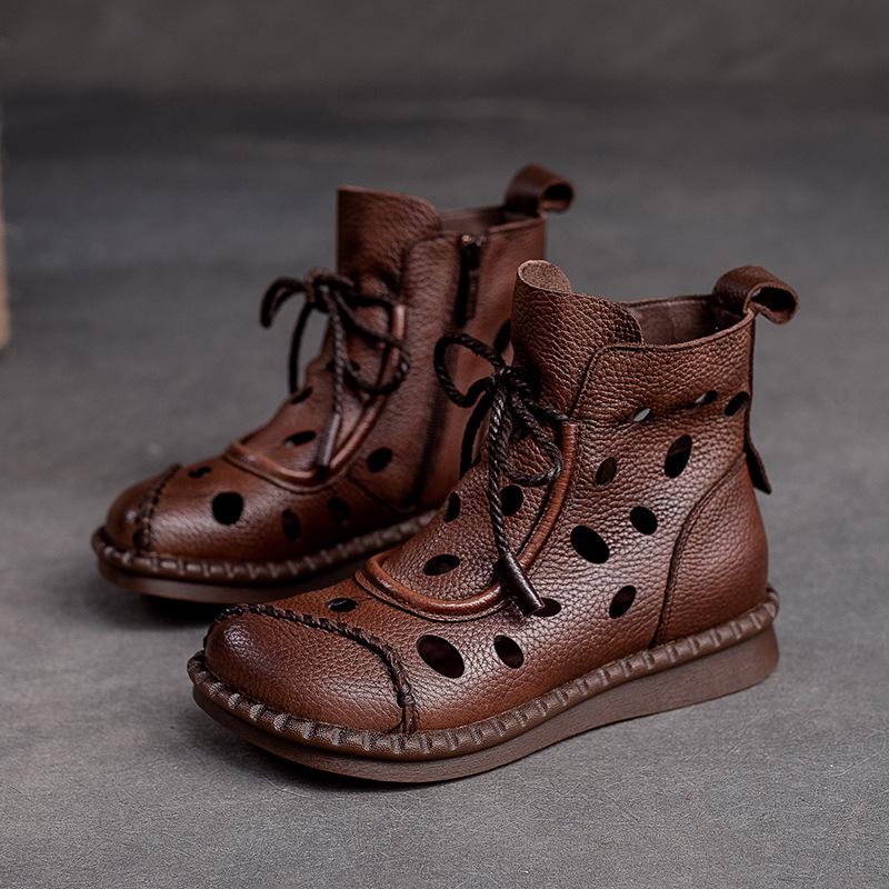 Summer 2023 Women's High-Top Lace-Up Roman Style Sandals - Retro & Versatile Cut-Out Design